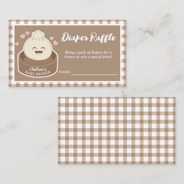 Kleines Dumpling Baby Duwer Diaper Raffle Ticket Begleitkarte (Vorne/Hinten)