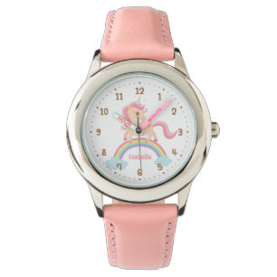 Kleines Einhorn mit Stern auf Rainbow Pink Watch Armbanduhr
