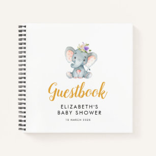kleines Elefant lila Flora Babyduschenbuch Notizbuch