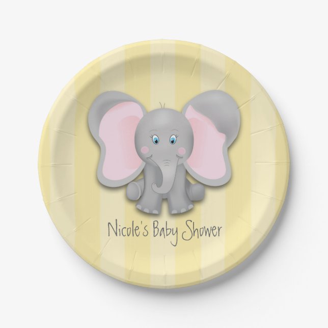 Kleines Elefant Yellow Baby Dusche Party Pappteller (Vorderseite)