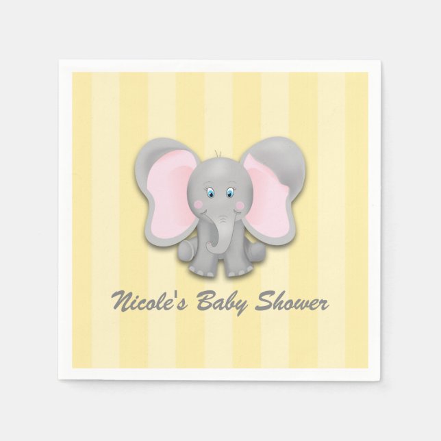 Kleines Elefant Yellow Baby Dusche Party Serviette (Vorderseite)