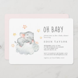 Kleines Elefantenmädchen schlafen Oh Babydusche Einladung