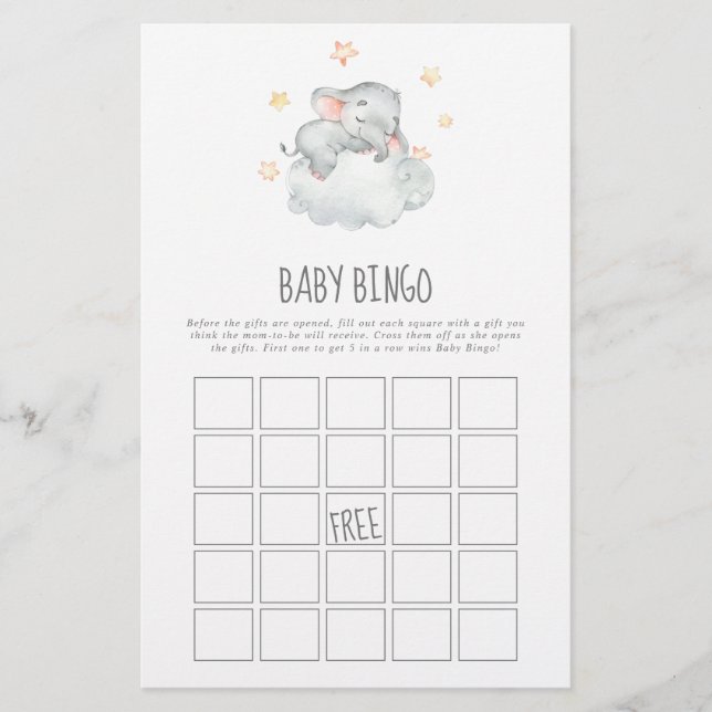 Kleines Elephant Girl Baby Bingo Spiel Flyer (Vorne)