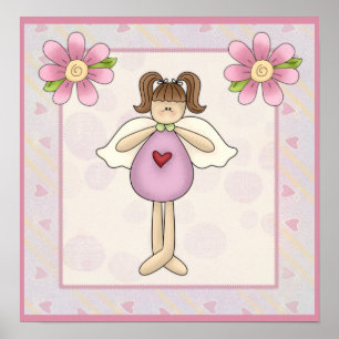 Kleines Engel-Girl mit rosa Blume Poster