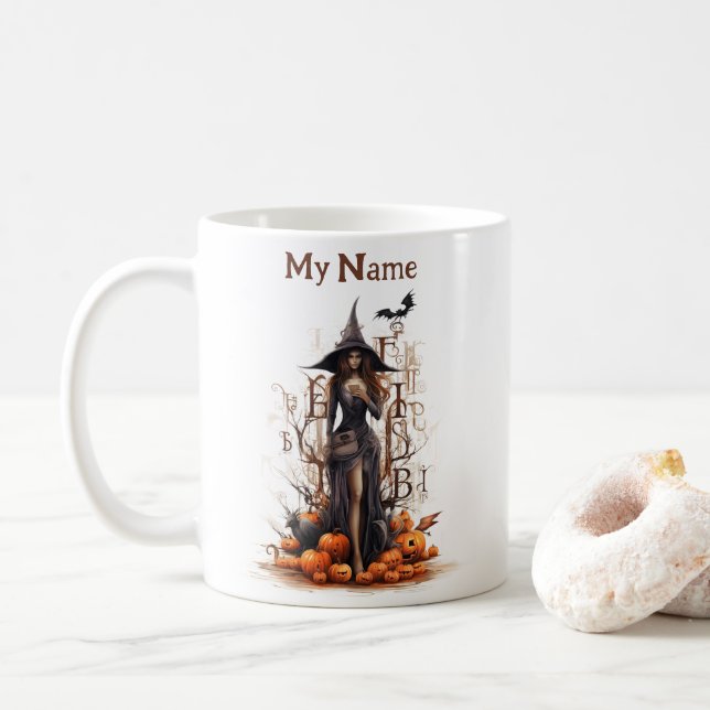 Kleines Fantasiemanuskript: Halloween-Hexenmeister Kaffeetasse (Mit Donut)