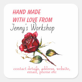 Kleines Firmenzeichen, handgefertigt mit Liebe bea Quadratischer Aufkleber