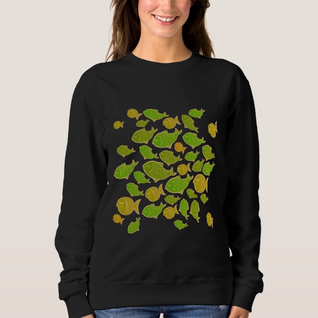 Kleines Fischmuster grün und rosa Sweatshirt (Vorderseite)