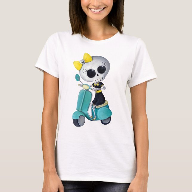 Kleines Fräulein Death auf Roller T-Shirt (Vorderseite)