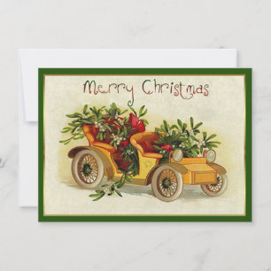 Kleines gelbes Oldtimer-Auto Weihnachten Mitteilungskarte