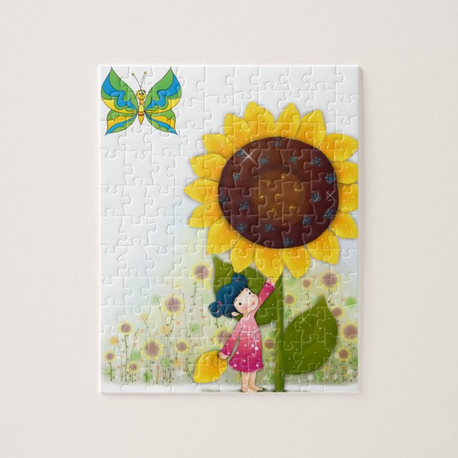 Kleines Girl Big Sunflower Puzzle (Vertikal)
