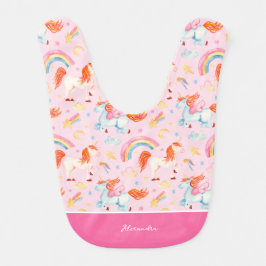 Kleines Girl Pink Einhorn Muster mit Vorname Babylätzchen