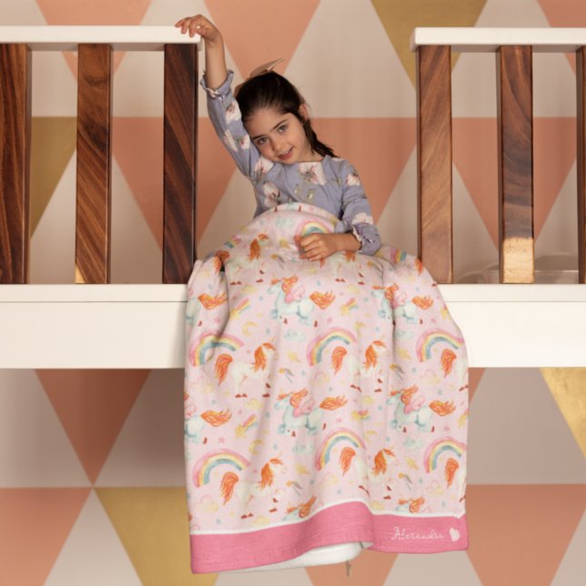 Kleines Girl Pink Einhorn Muster mit Vorname Fleecedecke (Von Creator hochgeladen)