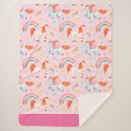 Kleines Girl Pink Einhorn Muster mit Vorname Sherpadecke