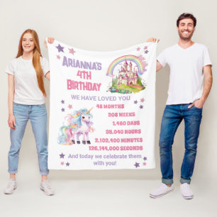 Kleines Girl's 4. Geburtstag Burg Unicorn Fleecedecke