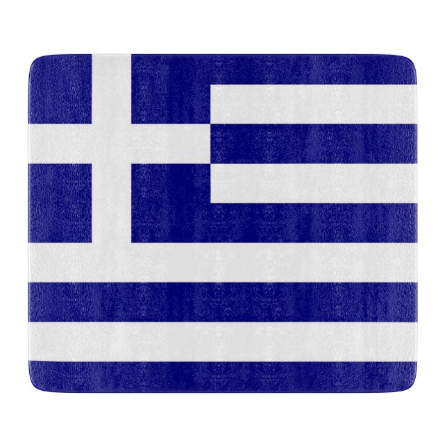 Kleines Glasschneidbrett mit griechischer Flagge Schneidebrett (Vorderseite)