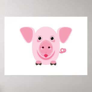 Kleines glückliches süßes rosa Schwein Poster