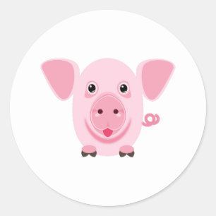 Kleines glückliches süßes rosa Schwein Runder Aufkleber