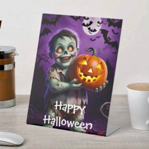 Kleines grünes Monster & Kürbisfreund Sockelschild