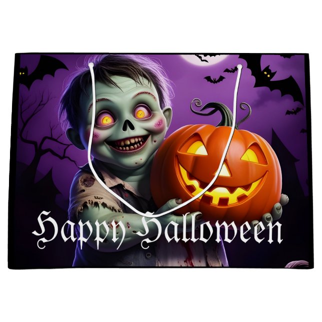 Kleines grünes Monster & Pumpkin Friend Große Geschenktüte (Vorderseite)