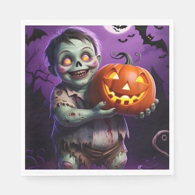 Kleines grünes Monster & Pumpkin Friend Serviette (Vorderseite)