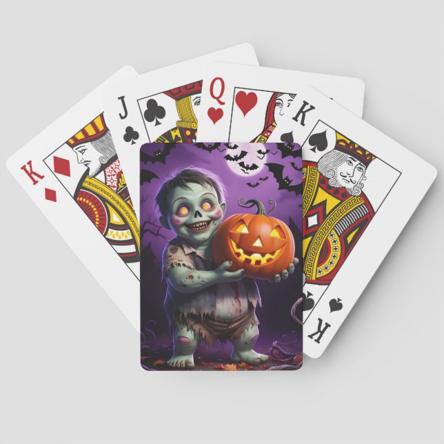 Kleines grünes Monster & Pumpkin Friend Spielkarten (Rückseite)