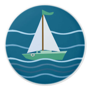 Kleines grünes Segelboot Keramikknauf