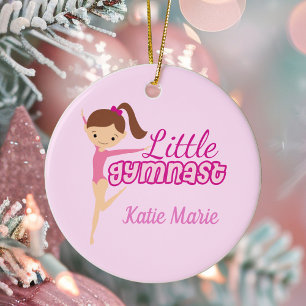 Kleines Gymnast Hübsch Pink Custom Kids Weihnachte Keramik Ornament