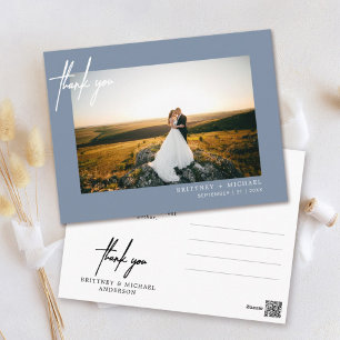 Kleines handgeschriebenes Foto Danke Dusty Blue Postkarte