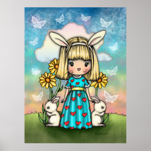Kleines Hasenmädchen Frühlings-Fantasie-Kunst Poster