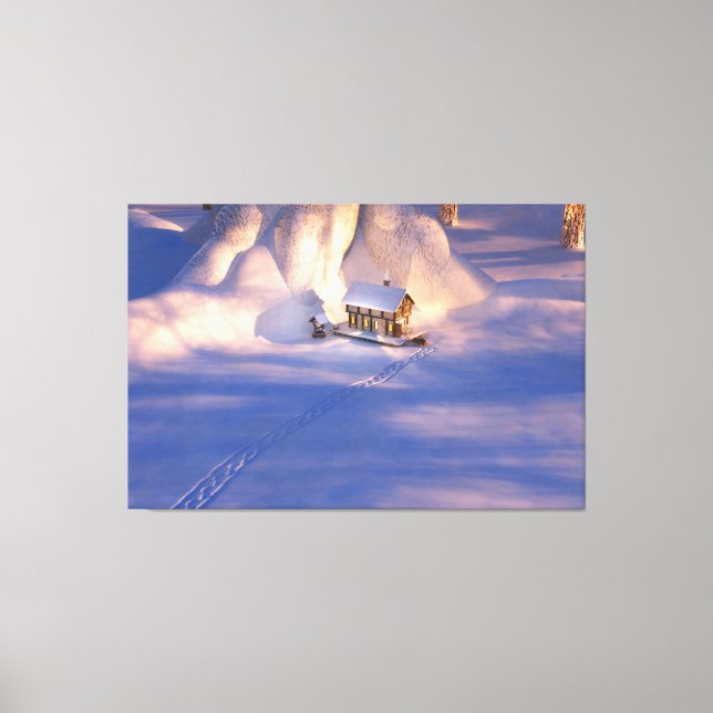 Kleines Haus in der Schneefälle Print Leinwanddruck (Vorderseite)