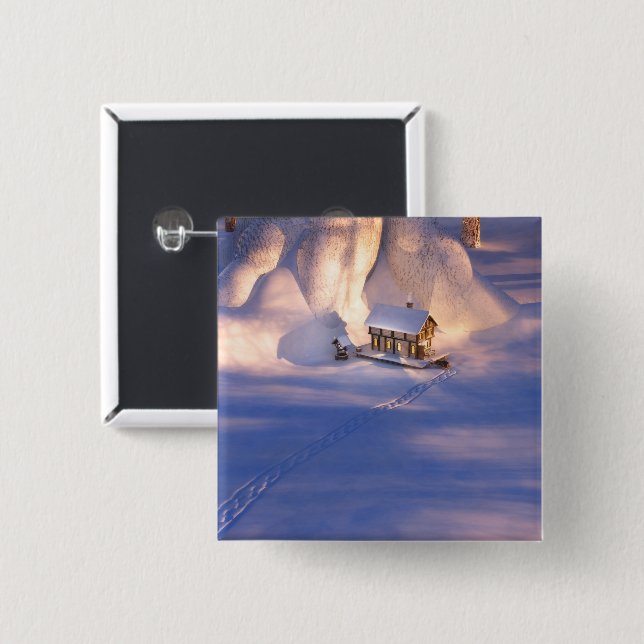Kleines Haus in der Schneeknöpfe Button (Vorne & Hinten)