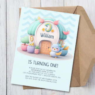 Kleines Haus mit Drachen Boy Baby Birthday Einladungspostkarte