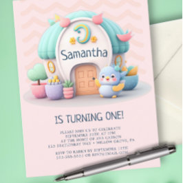 Kleines Haus mit Dragon Girl Baby Birthday Einladungspostkarte