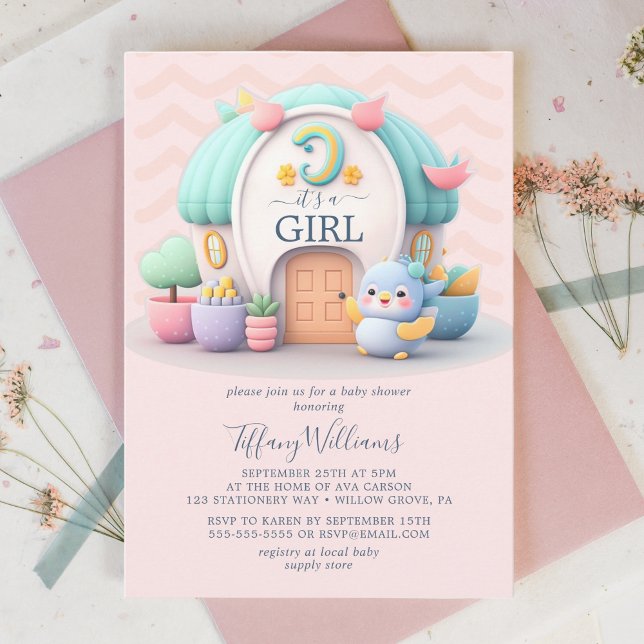 Kleines Haus mit Dragon Girl Baby Dusche Einladung (Von Creator hochgeladen)