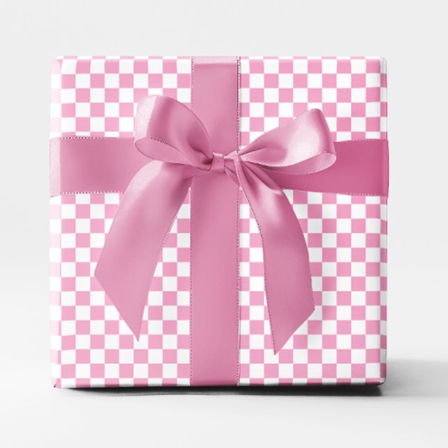 Kleines, hellrosa und weiß kariert geschenkpapier (Small Light Pink and White Checkered Wrapping Paper)