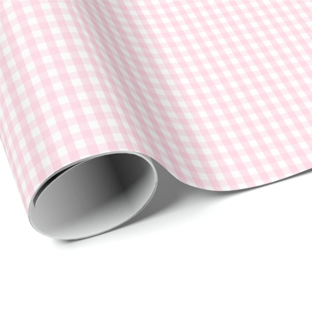 Kleines hellrosa und weißes Gingham-Packpapier Geschenkpapier (Rolleneckpunkt)