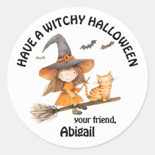 Kleines Hexenmädchen Witchy Halloween Runder Aufkleber