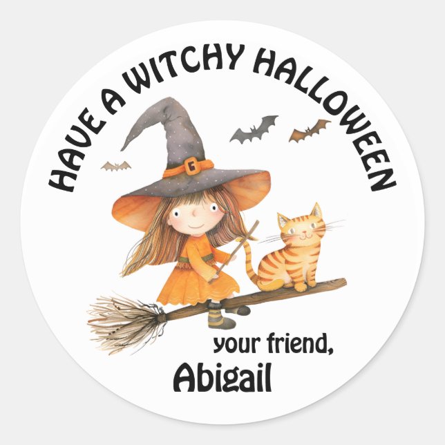 Kleines Hexenmädchen Witchy Halloween Runder Aufkleber (Vorderseite)