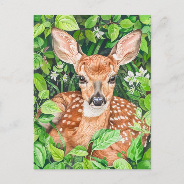 Kleines Hirsch auf der grünen Wiese Postkarte (Vorderseite)