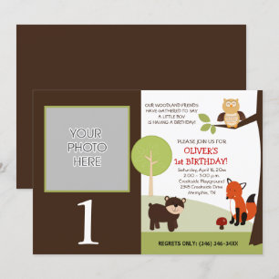 Kleines Hoot Woodland Forest Foto Geburtstag Einladung