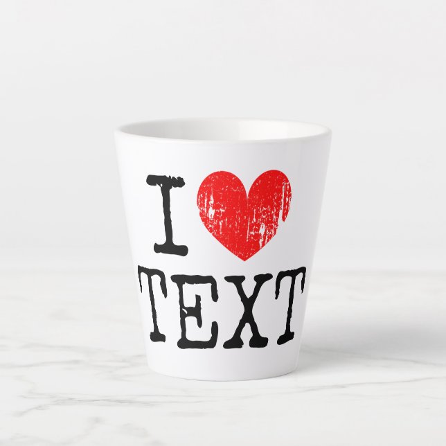 Kleines I-Herzlogo, latte Tasse mit Text in Not (Vorderseite)