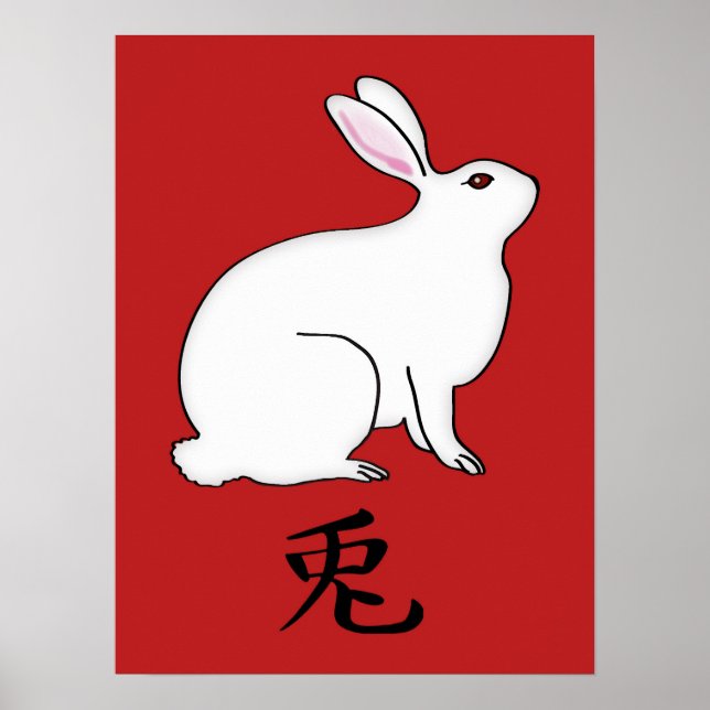 Kleines Japanisches Kaninchen mit Kanji-Symbol Poster (Vorne)