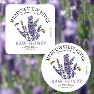 Kleines Jar Lavender Honey Label mit Biene Quadratischer Aufkleber