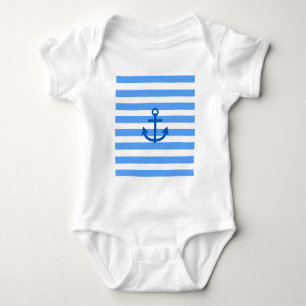 Kleines Kapitän Blau-Weiß-Muster mit Anker Baby Strampler