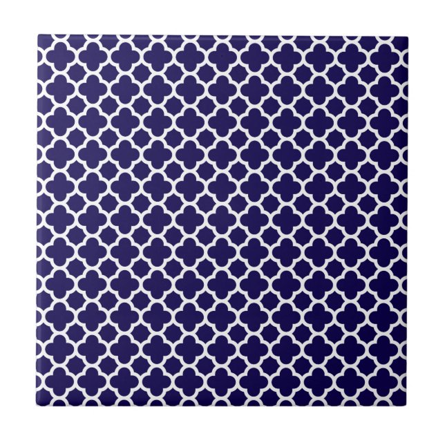 Kleines Klee Quatrefoil Muster-Kobalt-Blau Fliese (Vorderseite)