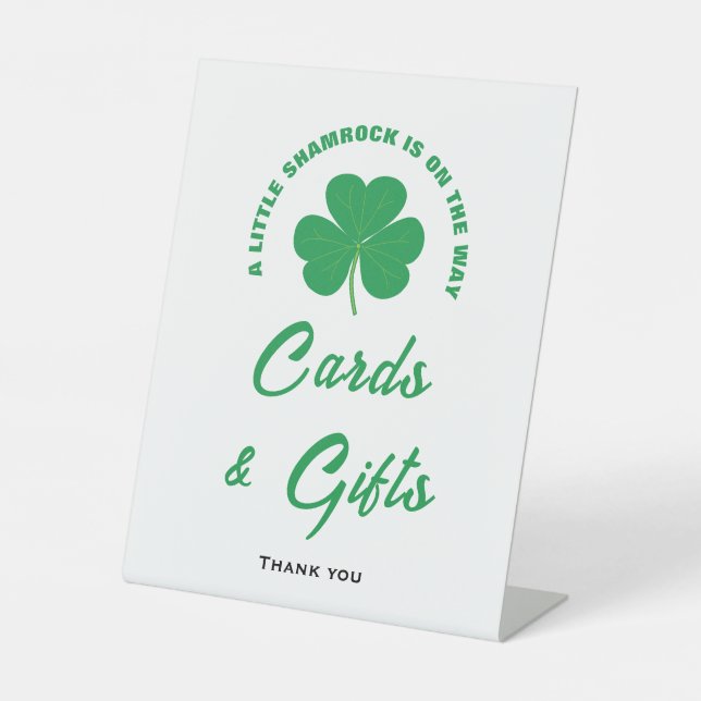 Kleines Kleeblatt Fun Baby Duschkarten & Geschenke Sockelschild (Vorderseite)