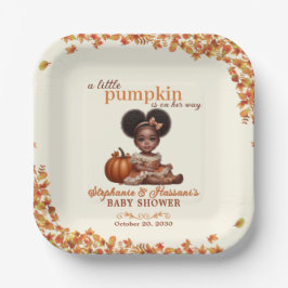Kleines Kürbis-Afro-Puff-Mädchen Herbst-Baby-Party Pappteller