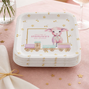 Kleines Lamm Rosa Baby Shower Papier Teller