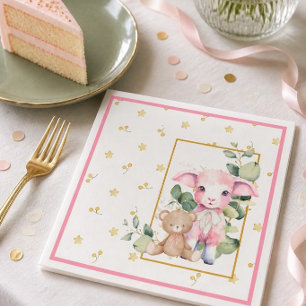 Kleines Lamm Rosa Babyparty Serviette