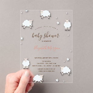 Kleines Lamm Schäfchen Wolken Sterne Baby Shower  Acryleinladungen